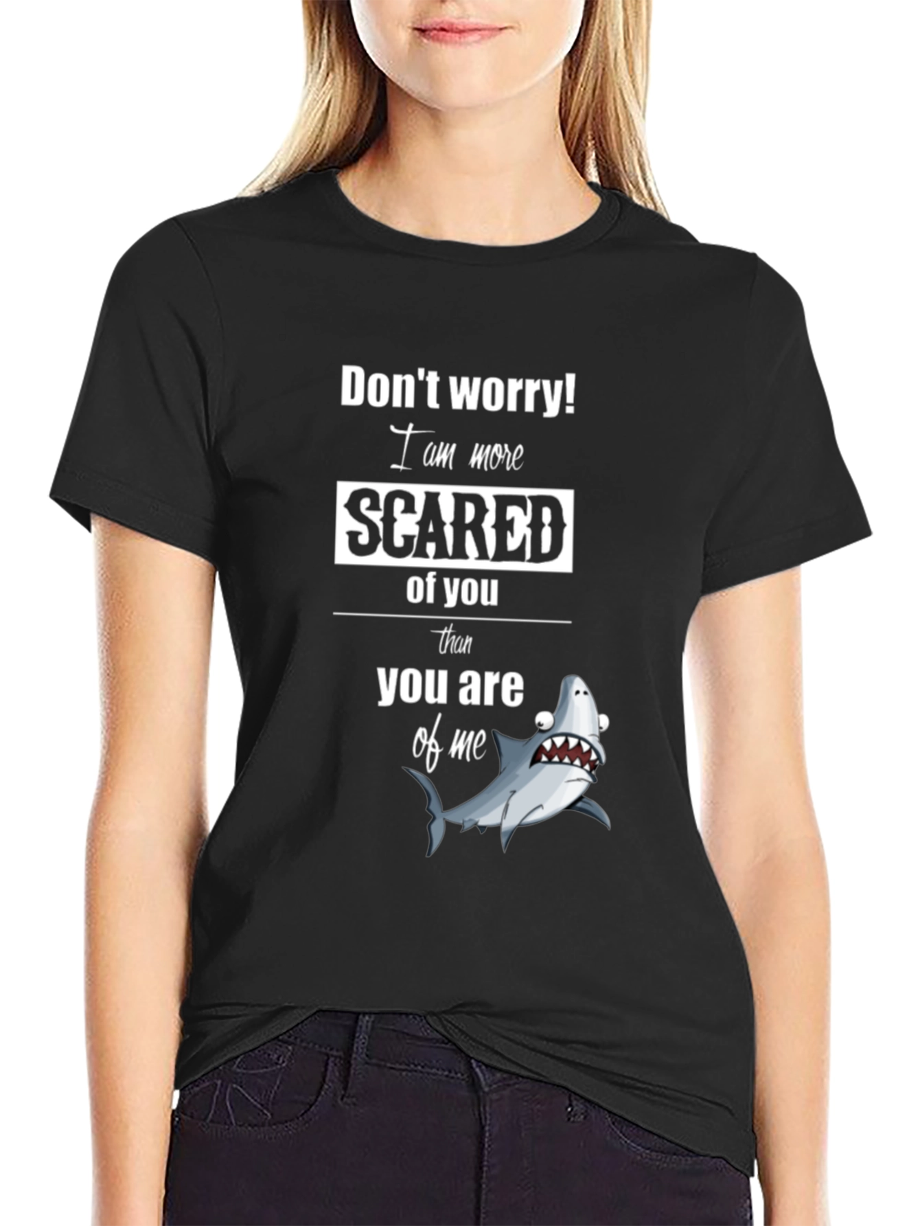 Scared Shark Graphic Tee - Humorous Novelty Shirt