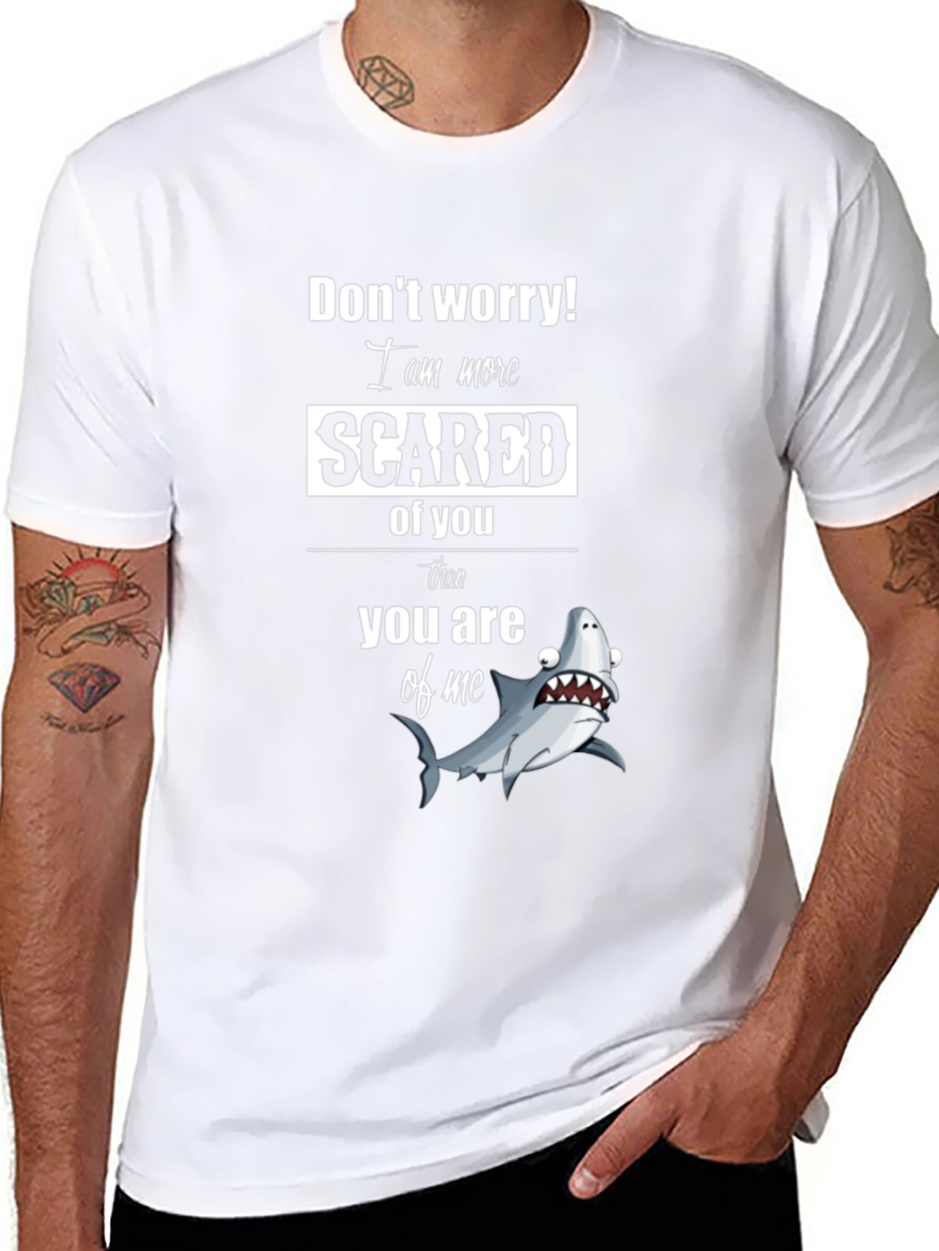 Scared Shark Graphic Tee - Humorous Novelty Shirt