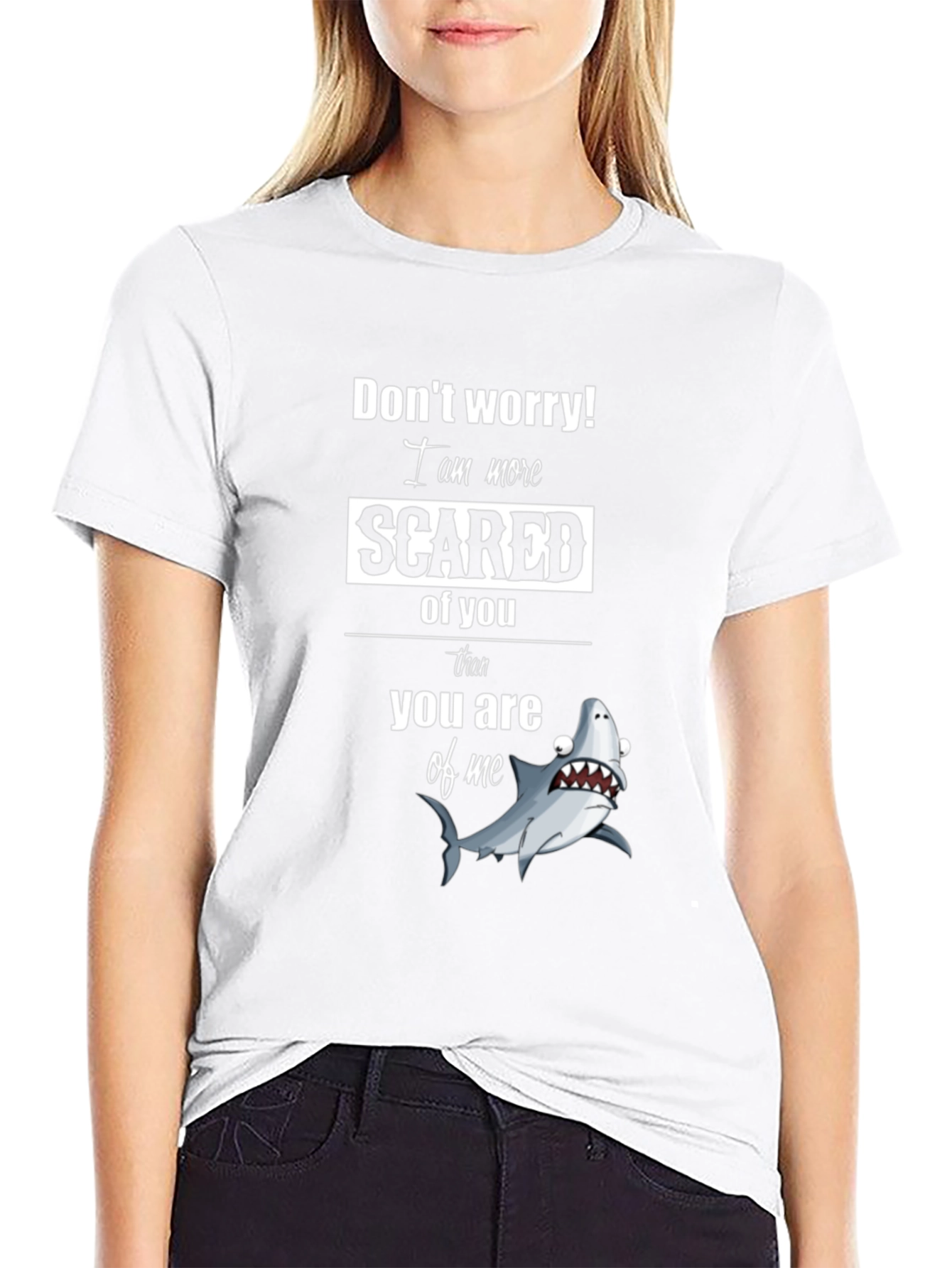 Scared Shark Graphic Tee - Humorous Novelty Shirt