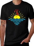 Sunset Kite Graphic Tee - Black Cotton Casual T-Shirt