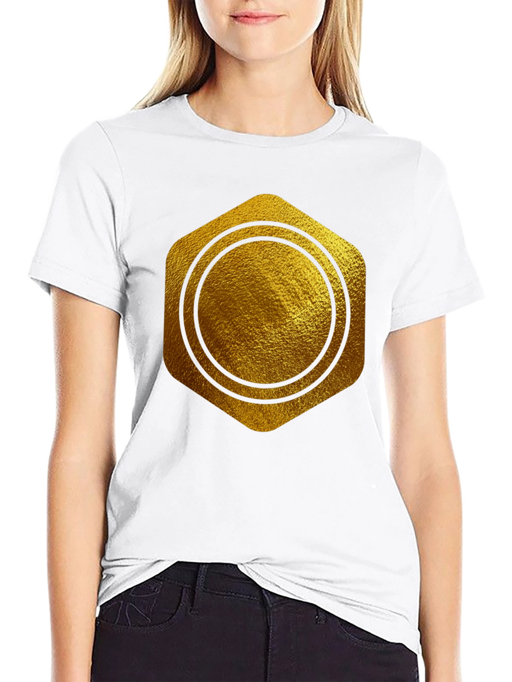 Gold Hexagon Circle Graphic T-Shirt - Stylish Casual Wear