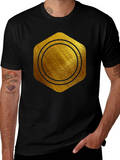 Gold Hexagon Circle Graphic T-Shirt - Stylish Casual Wear