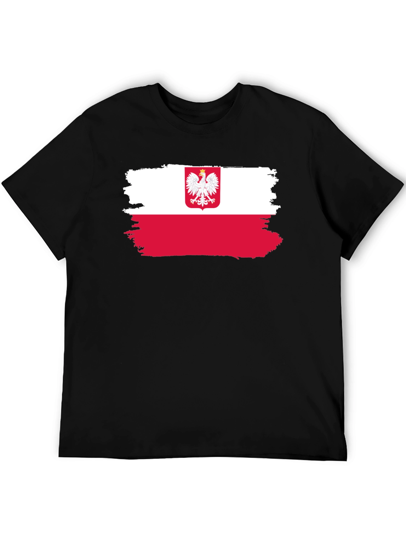 Poland Flag T-Shirt - Crew Neck Short Sleeve Black