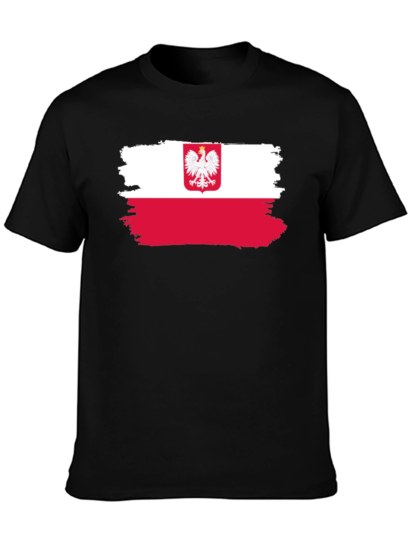 Poland Flag T-Shirt - Crew Neck Short Sleeve Black