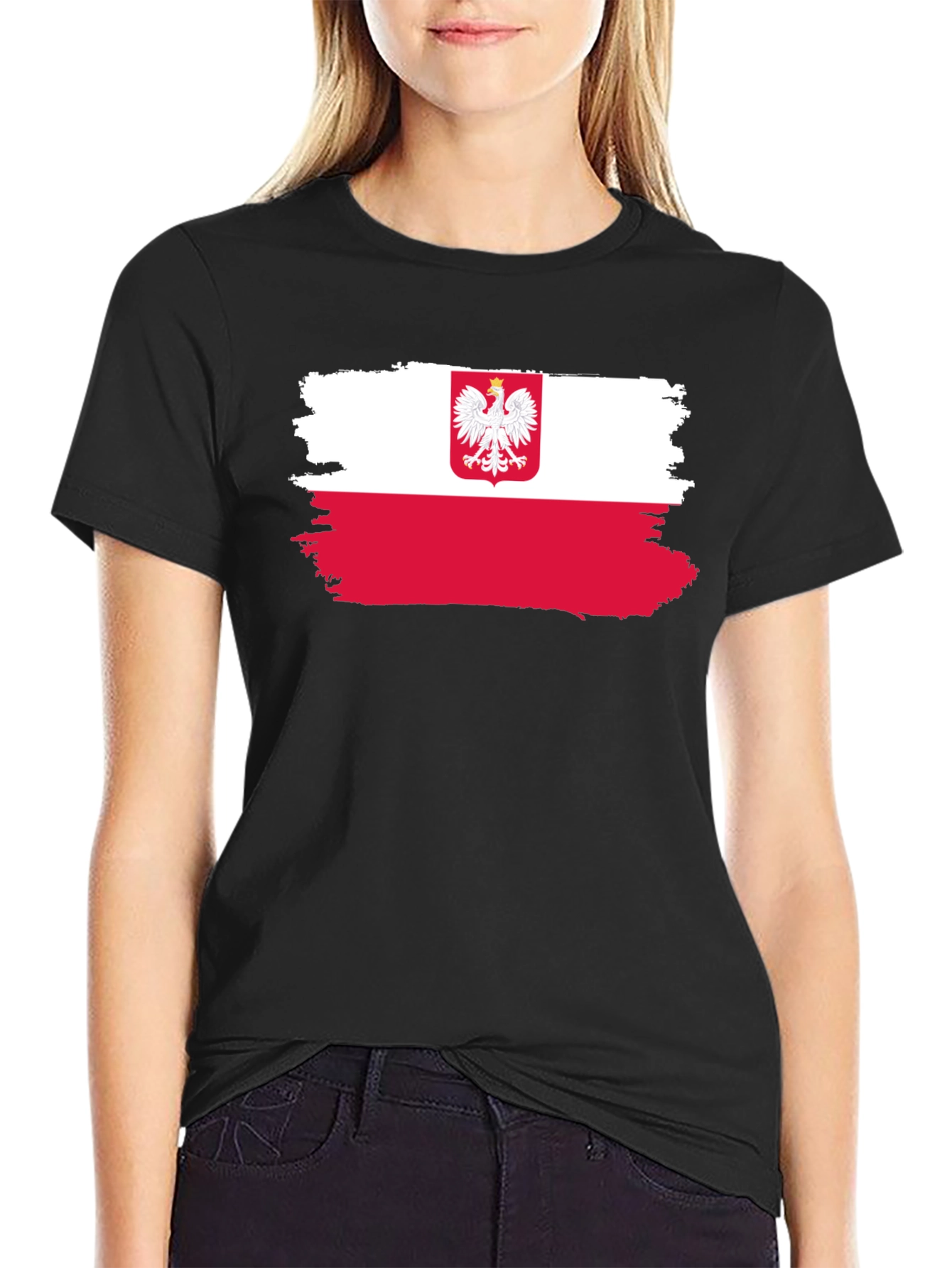 Poland Flag T-Shirt - Crew Neck Short Sleeve Black