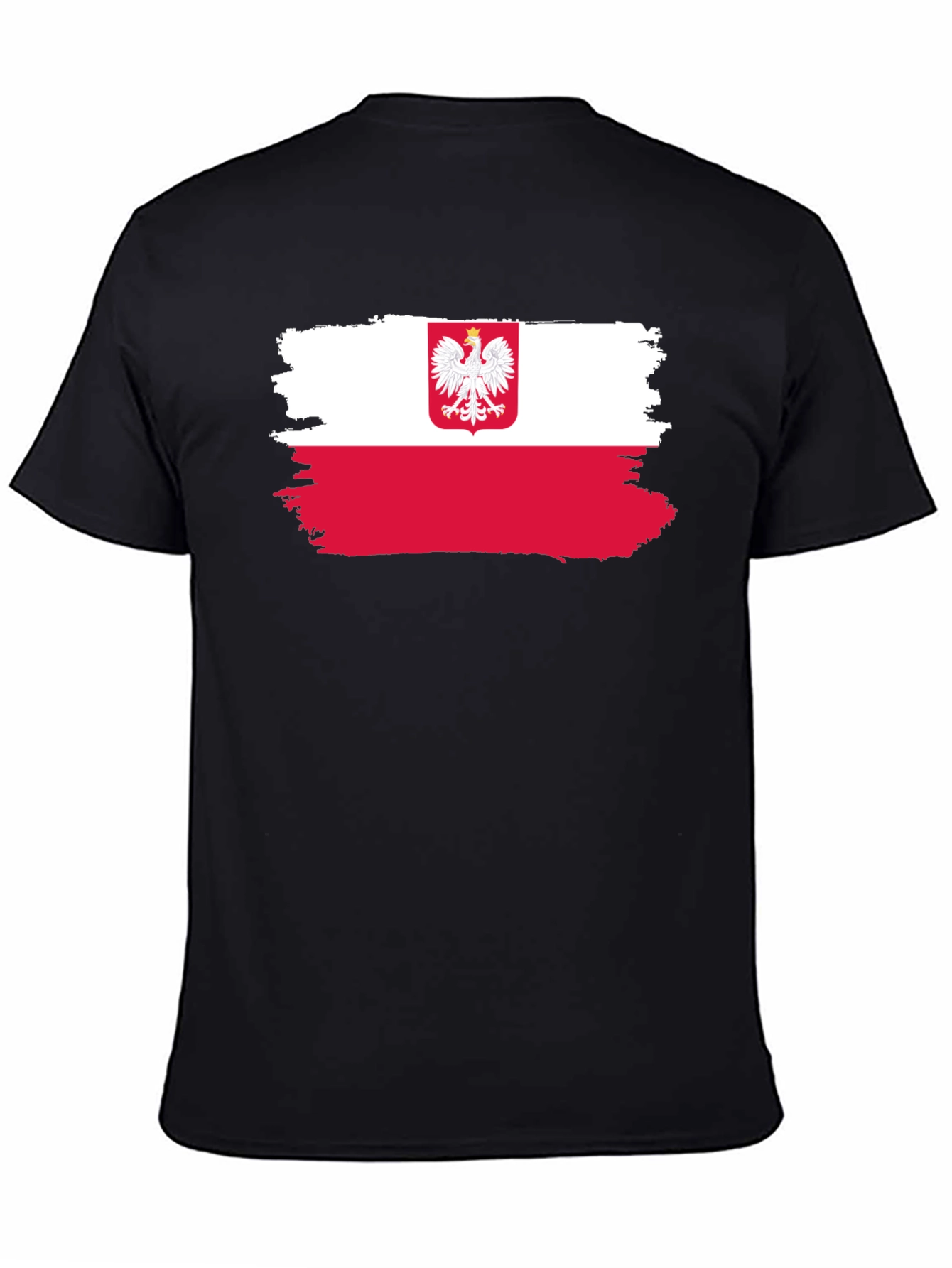 Poland Flag T-Shirt - Crew Neck Short Sleeve Black