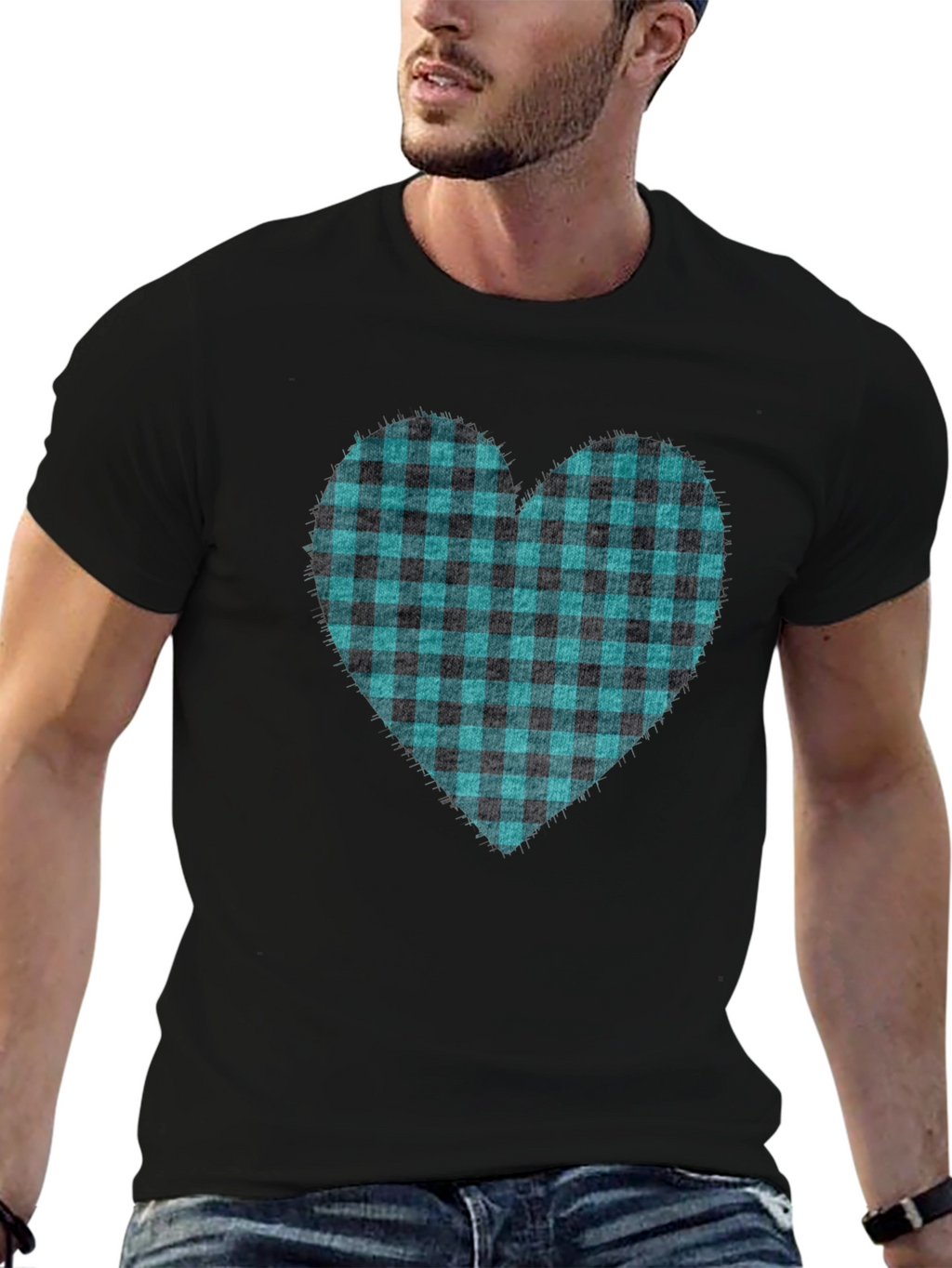 Buffalo Plaid Heart Tee - Trendy Graphic T-Shirt