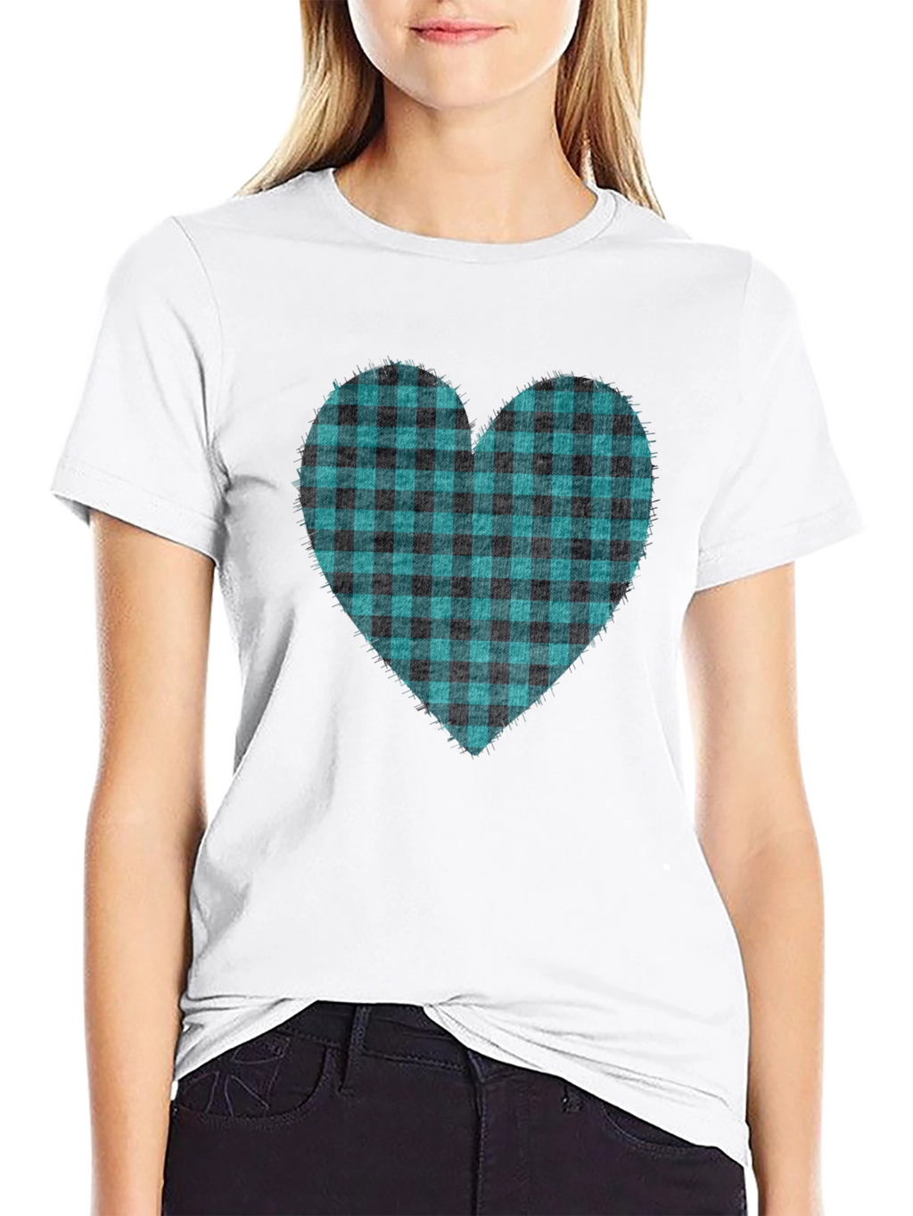 Buffalo Plaid Heart Tee - Trendy Graphic T-Shirt