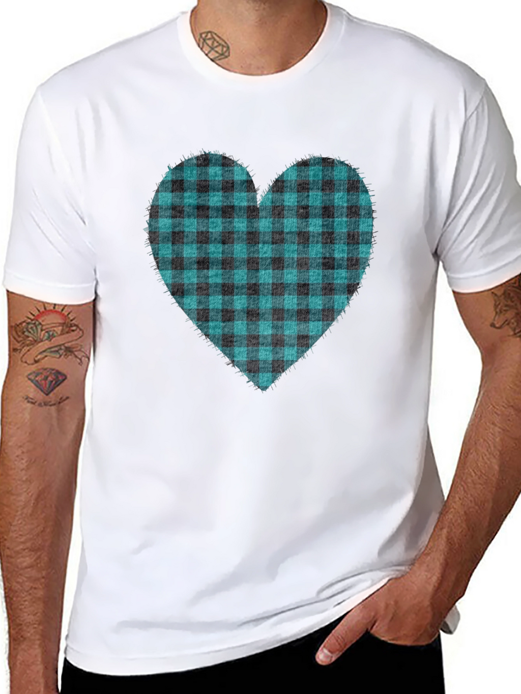 Buffalo Plaid Heart Tee - Trendy Graphic T-Shirt