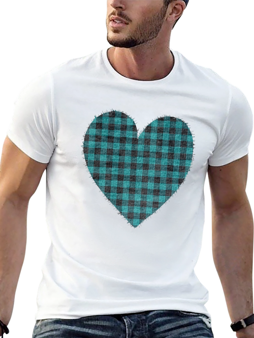 Buffalo Plaid Heart Tee - Trendy Graphic T-Shirt
