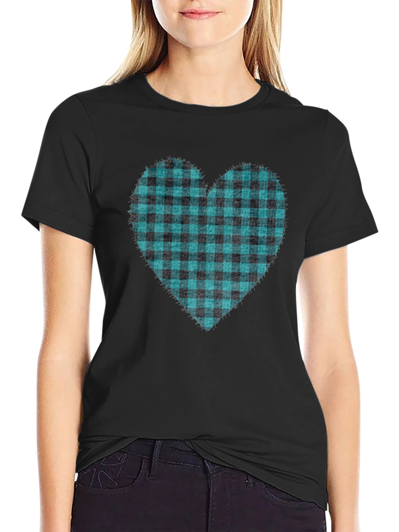 Buffalo Plaid Heart Tee - Trendy Graphic T-Shirt