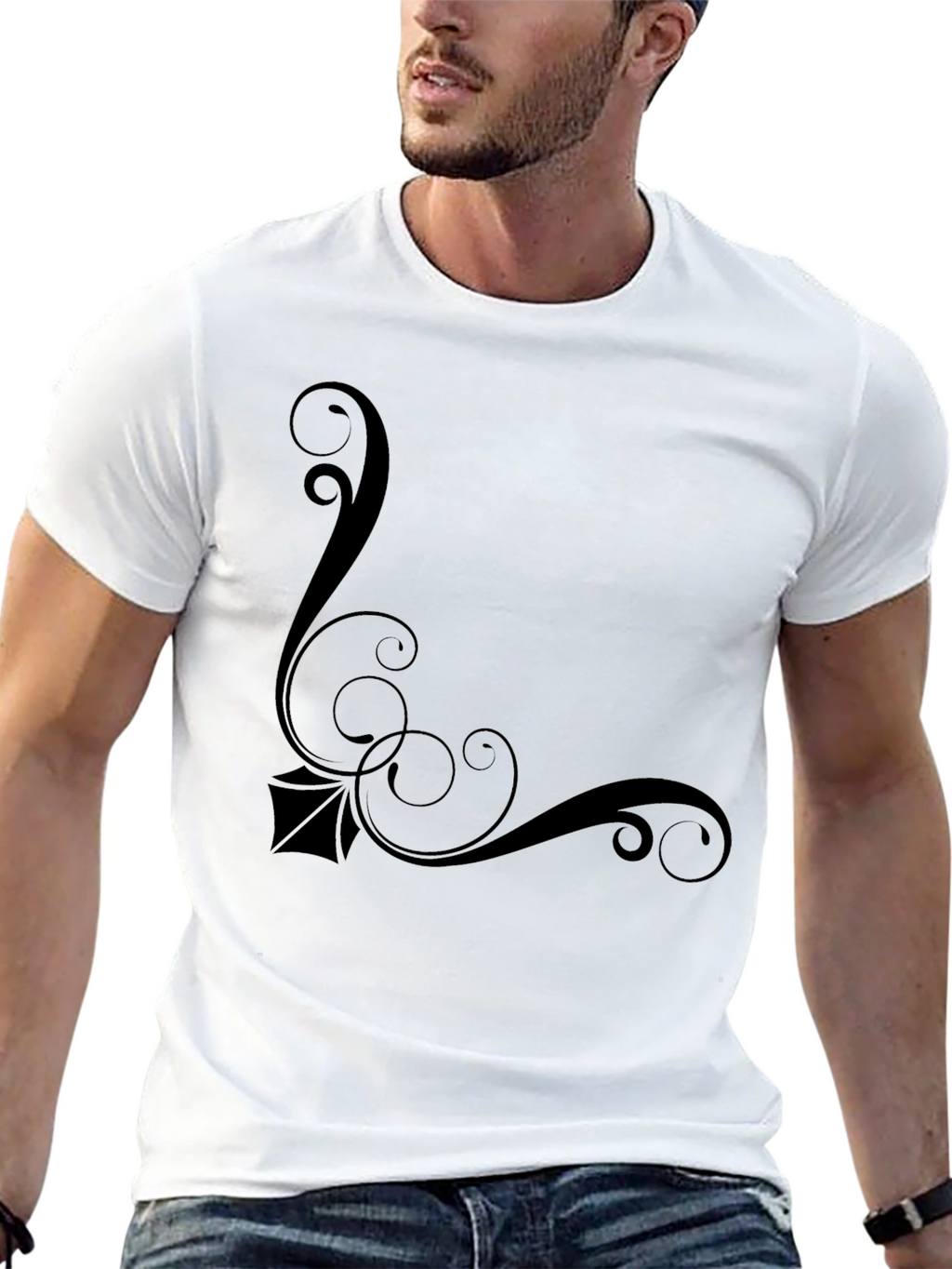 Elegant Black T-Shirt with Swirl Design