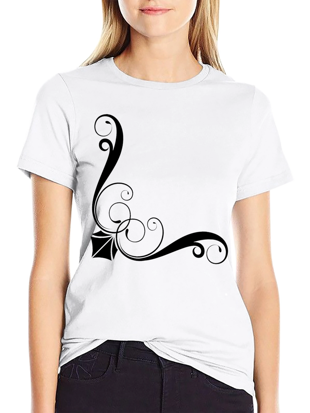 Elegant Black T-Shirt with Swirl Design
