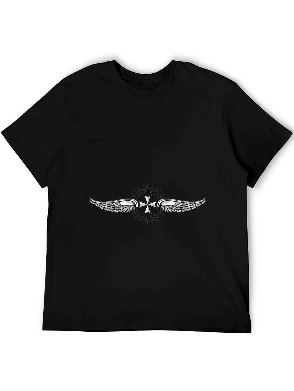 Black T-Shirt with Winged Cross Design