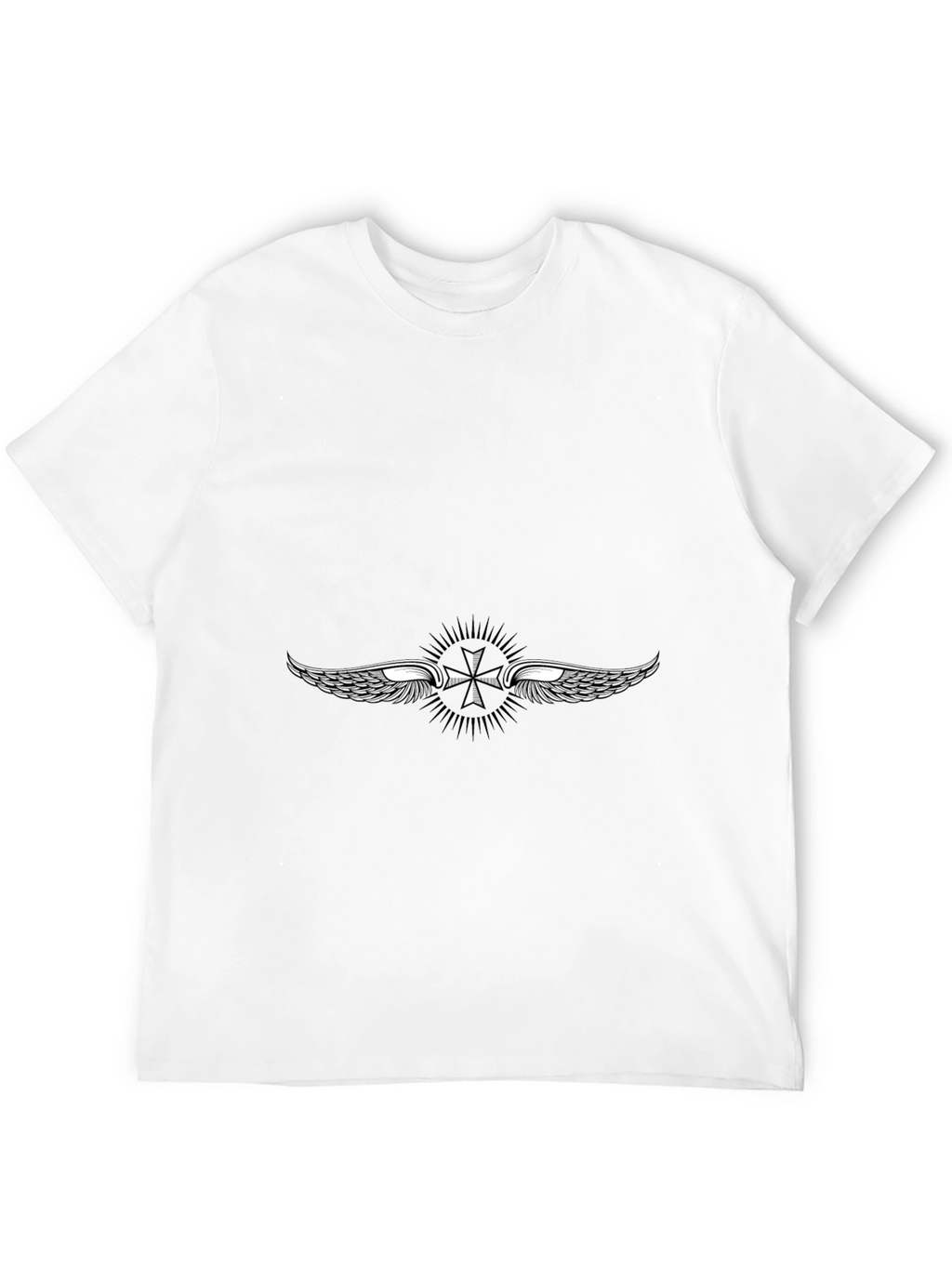 Black T-Shirt with Winged Cross Design