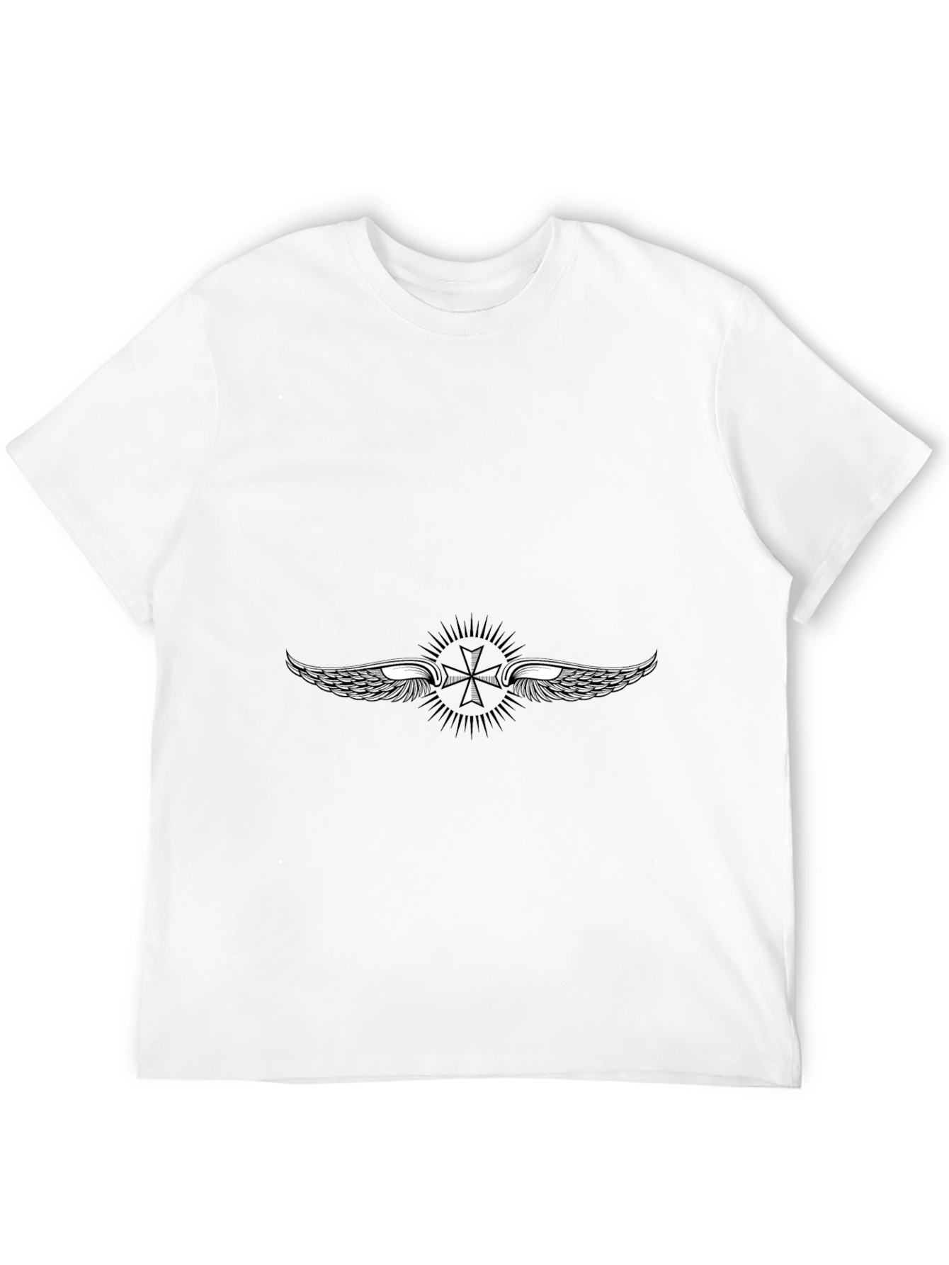 Black T-Shirt with Winged Cross Design