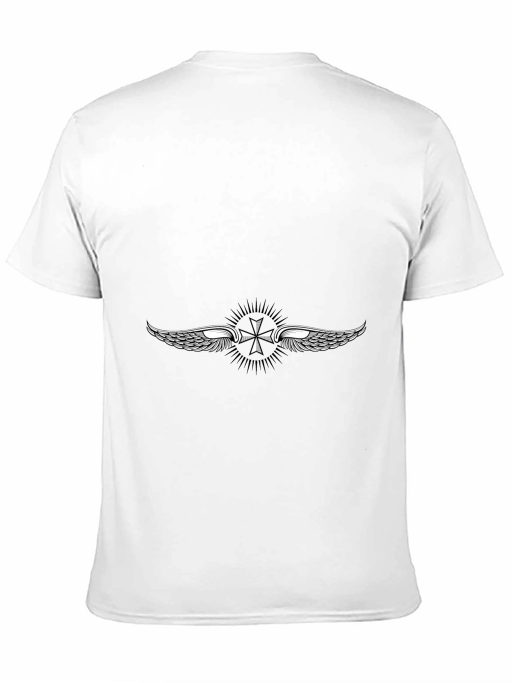 Black T-Shirt with Winged Cross Design
