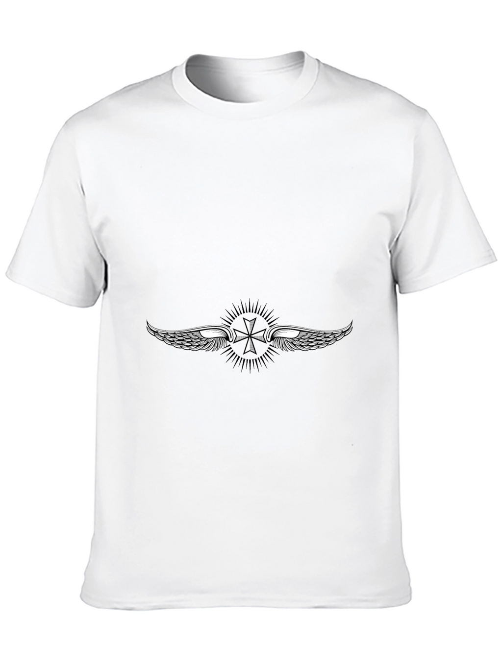Black T-Shirt with Winged Cross Design