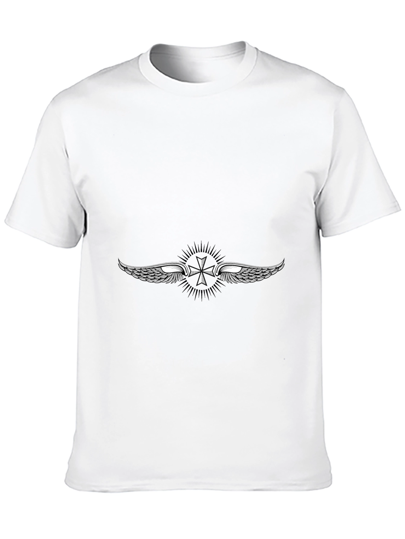 Black T-Shirt with Winged Cross Design