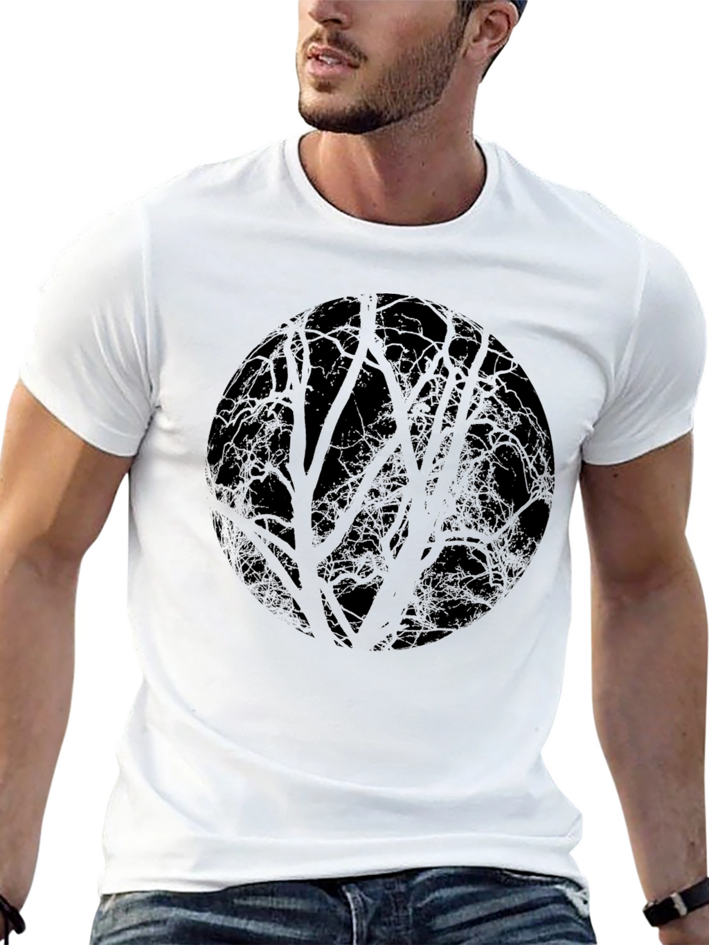 Abstract Tree Circle Black T-Shirt