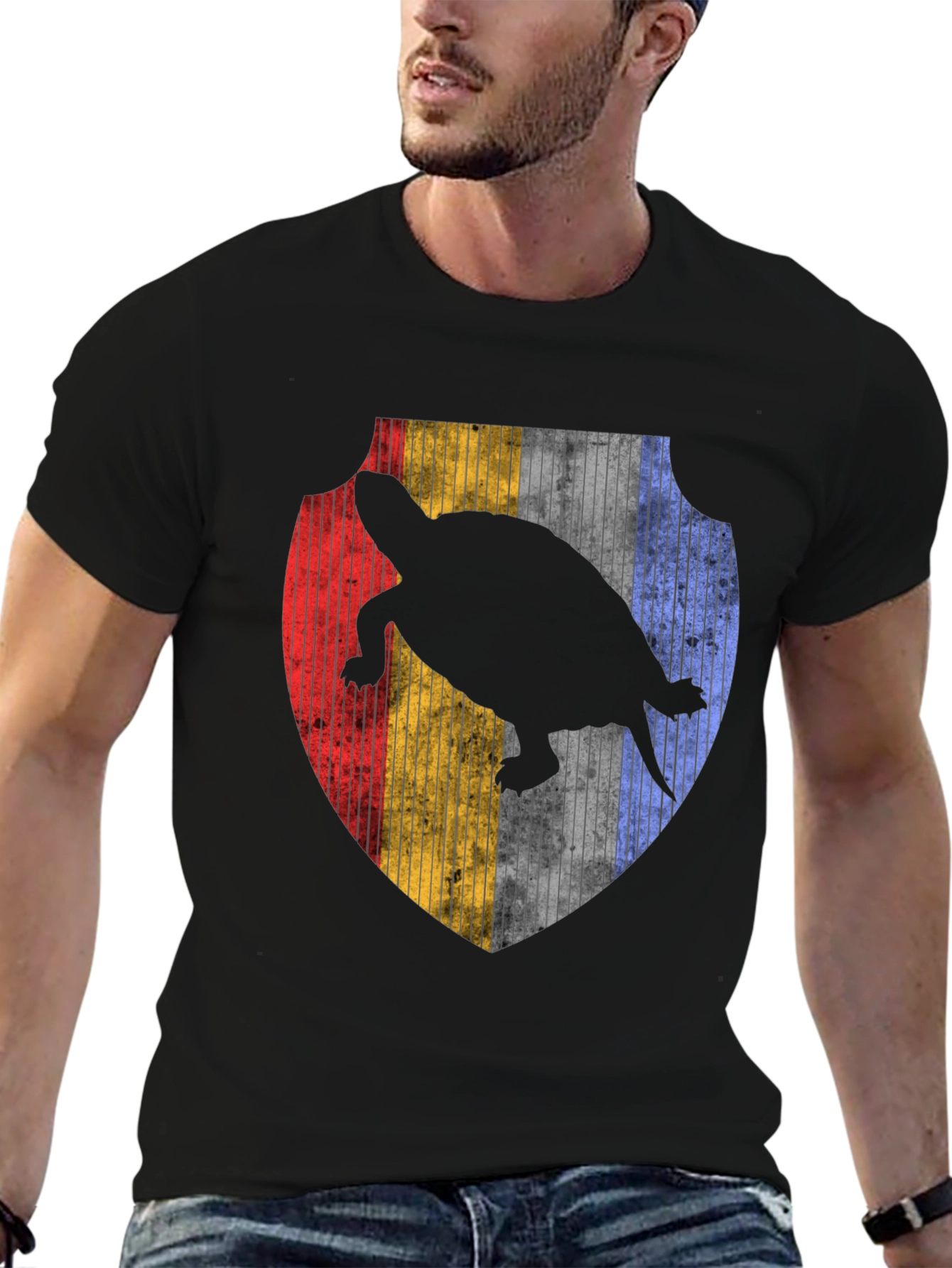 Turtle Silhouette Shield Graphic Tee - Black