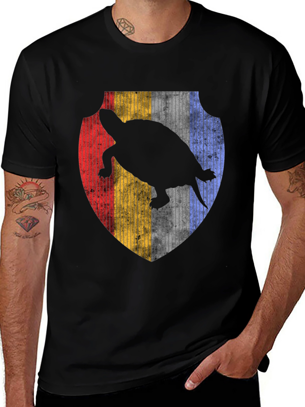 Turtle Silhouette Shield Graphic Tee - Black