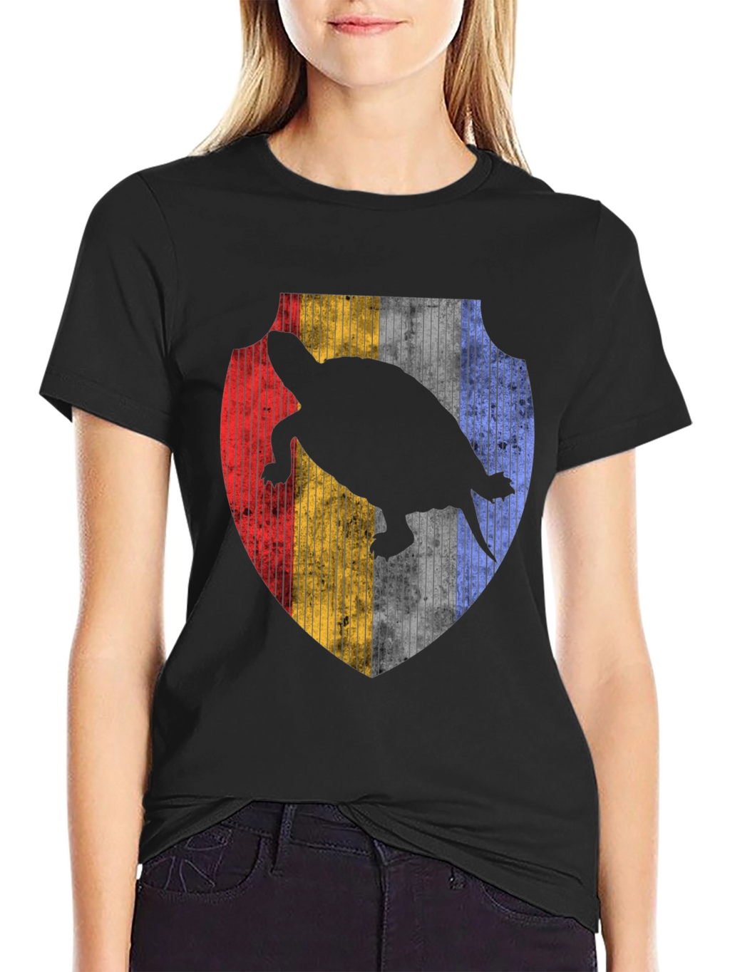 Turtle Silhouette Shield Graphic Tee - Black