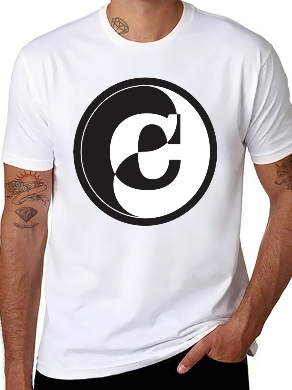 Yin Yang C Letter Graphic Black T-Shirt