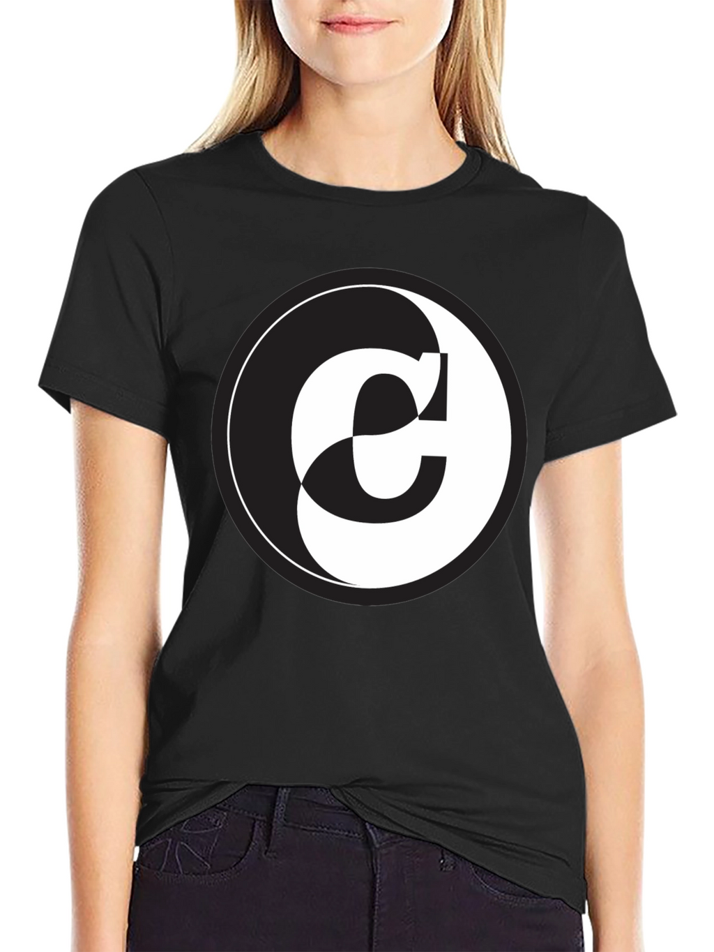 Yin Yang C Letter Graphic Black T-Shirt
