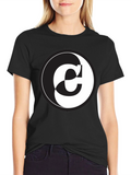 Yin Yang C Letter Graphic Black T-Shirt