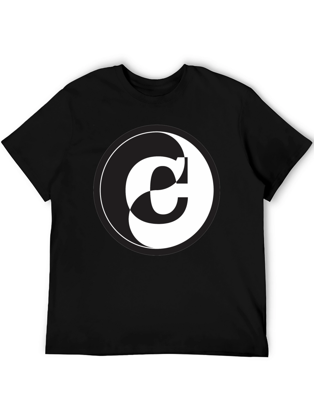 Yin Yang C Letter Graphic Black T-Shirt