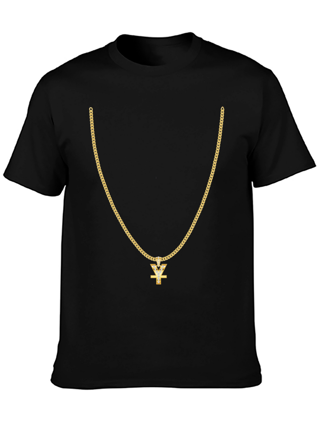 Mens Black T-Shirt with Gold Chain Design