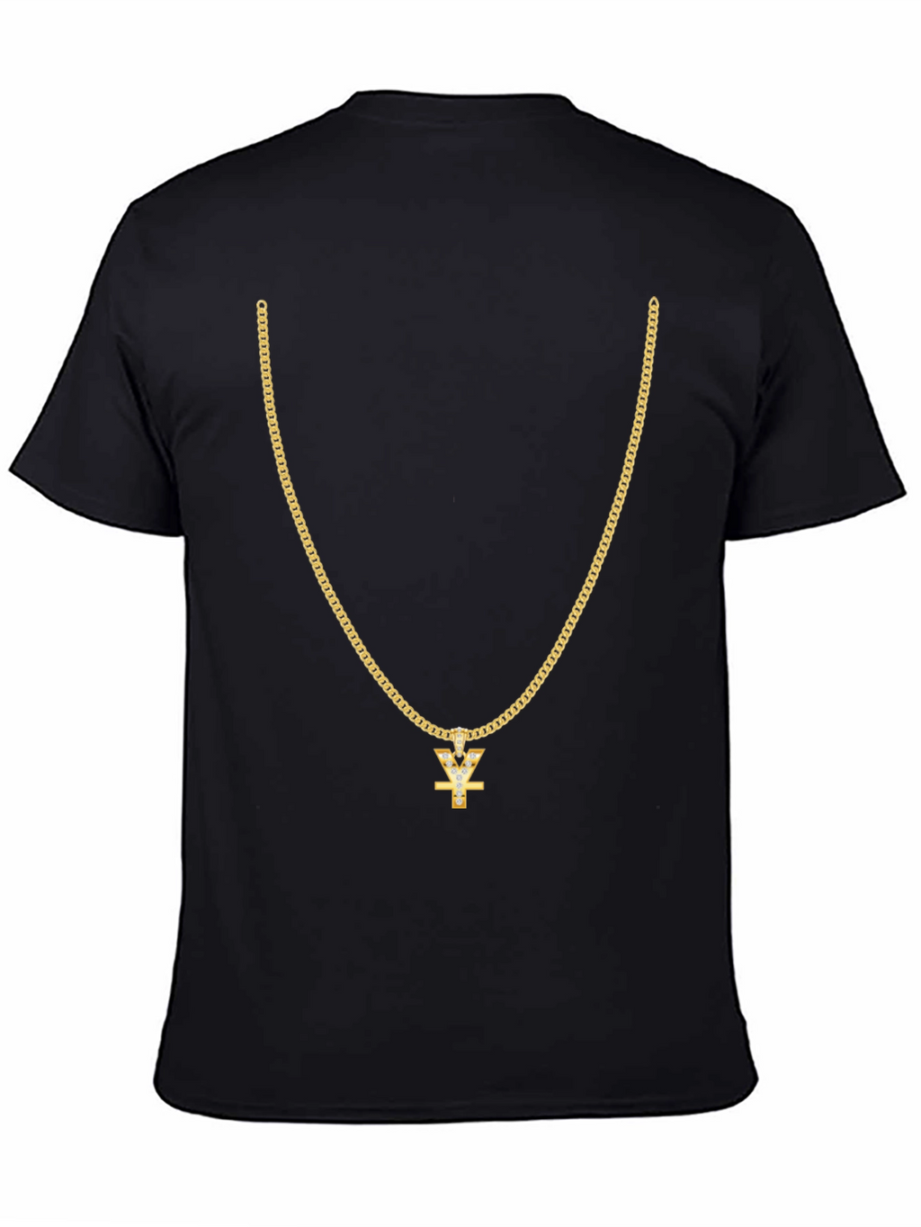 Mens Black T-Shirt with Gold Chain Design