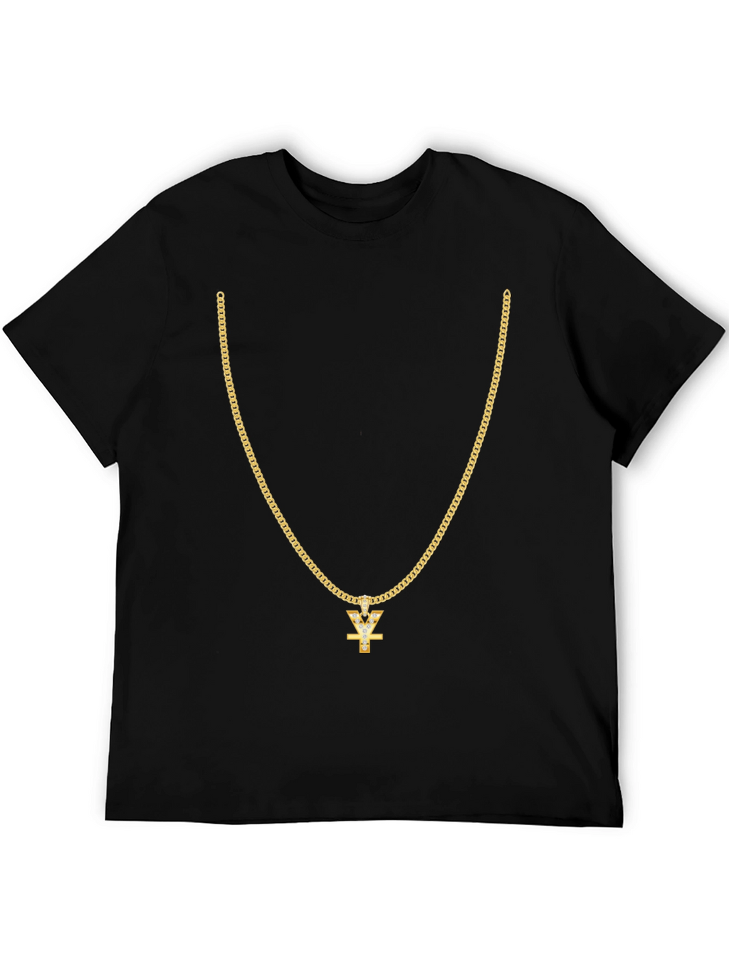 Mens Black T-Shirt with Gold Chain Design