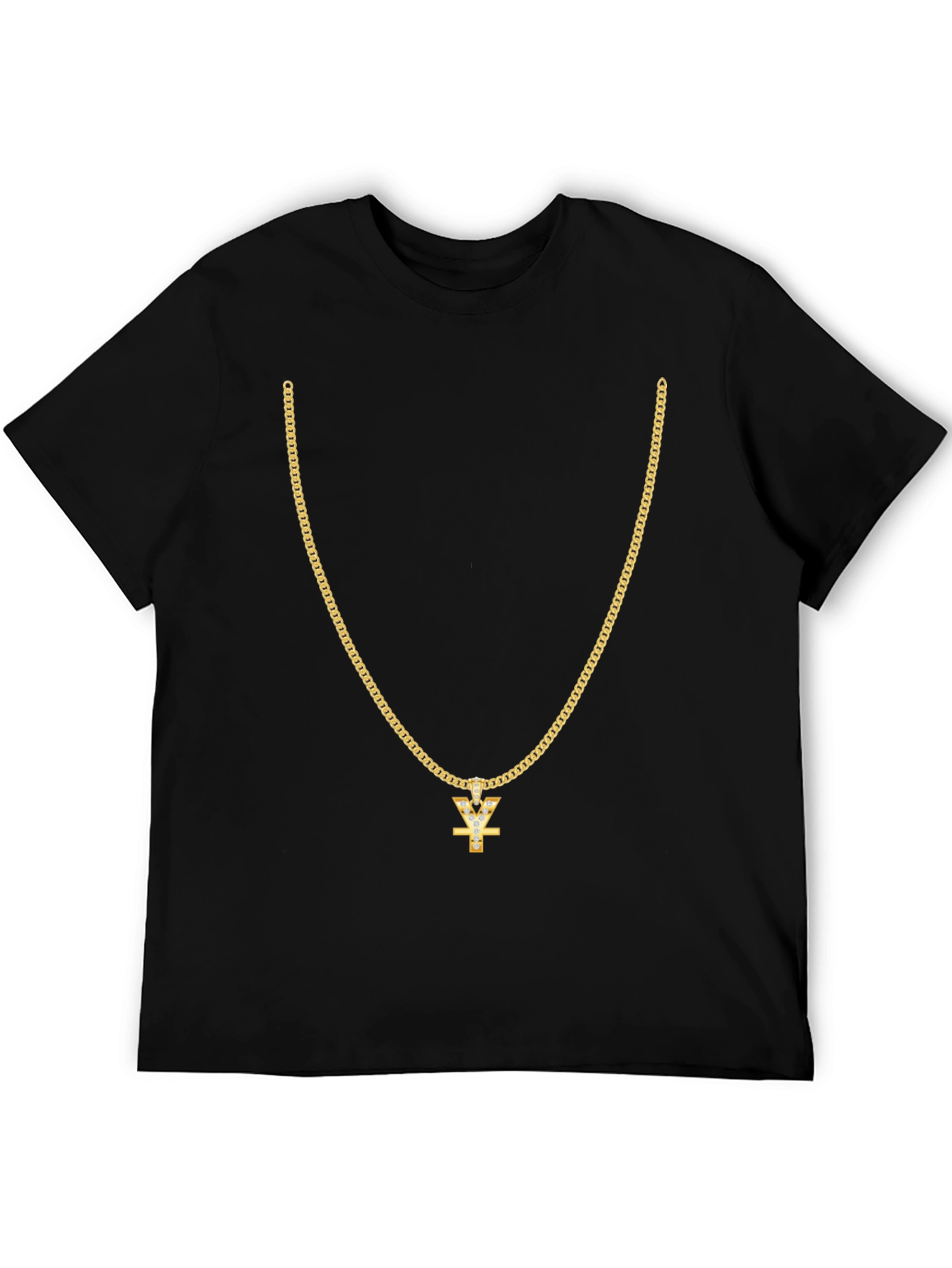 Mens Black T-Shirt with Gold Chain Design