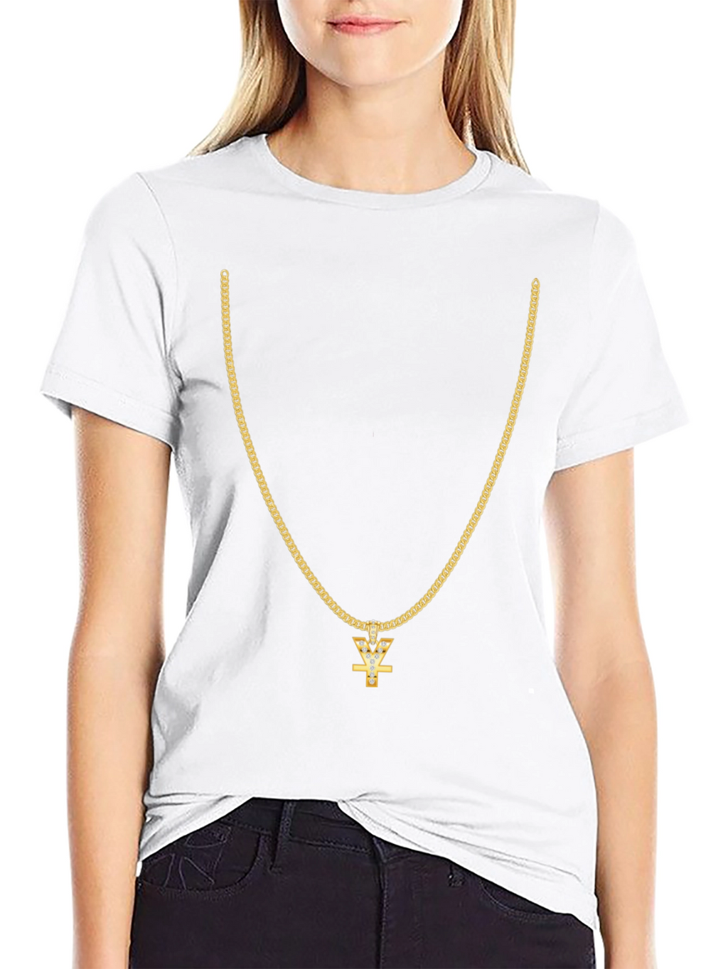 Mens Black T-Shirt with Gold Chain Design