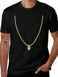 Mens Black T-Shirt with Gold Chain Design