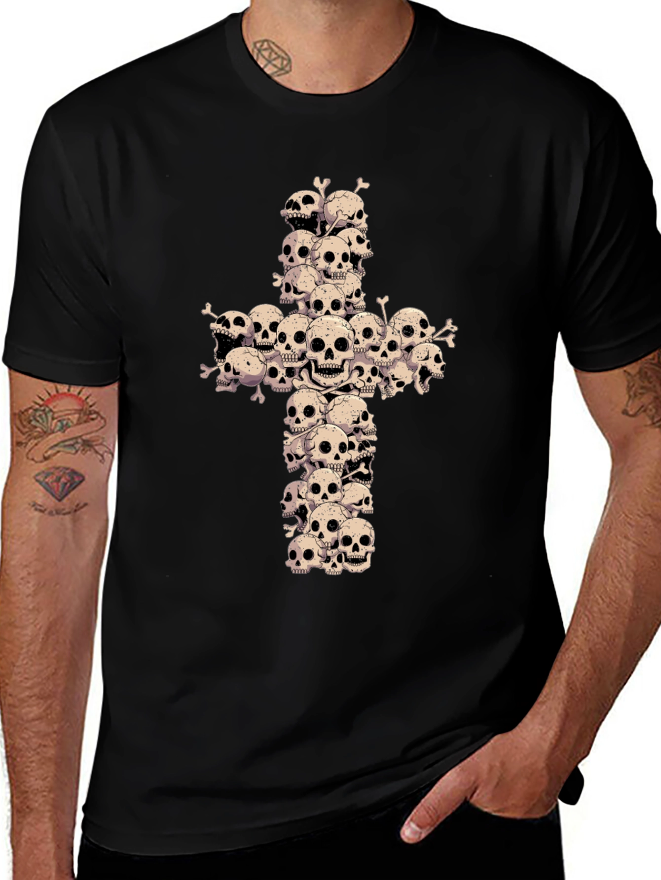 Skull Cross Graphic Tee - Gothic Fashion