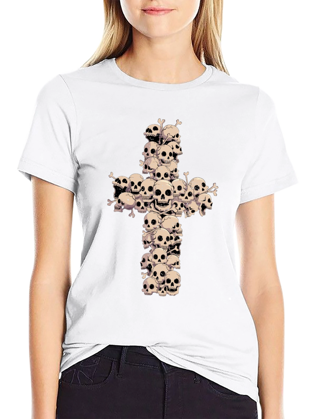 Skull Cross Graphic Tee - Gothic Fashion