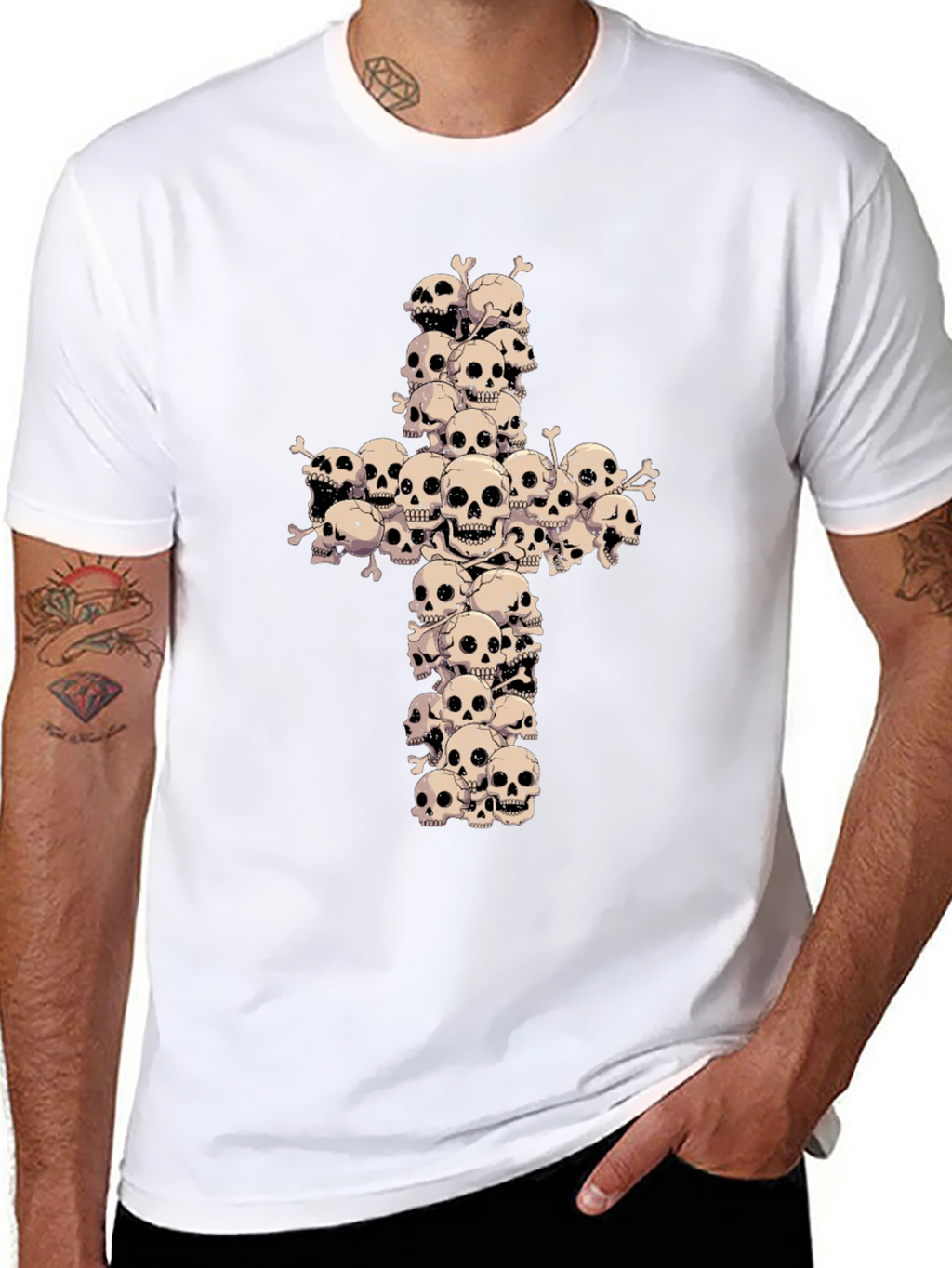 Skull Cross Graphic Tee - Gothic Fashion
