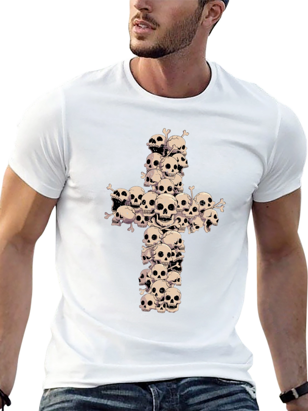 Skull Cross Graphic Tee - Gothic Fashion