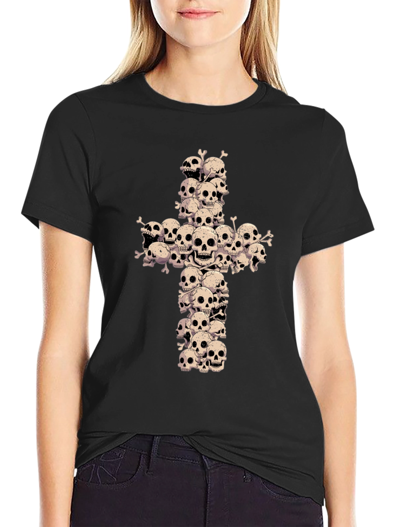 Skull Cross Graphic Tee - Gothic Fashion