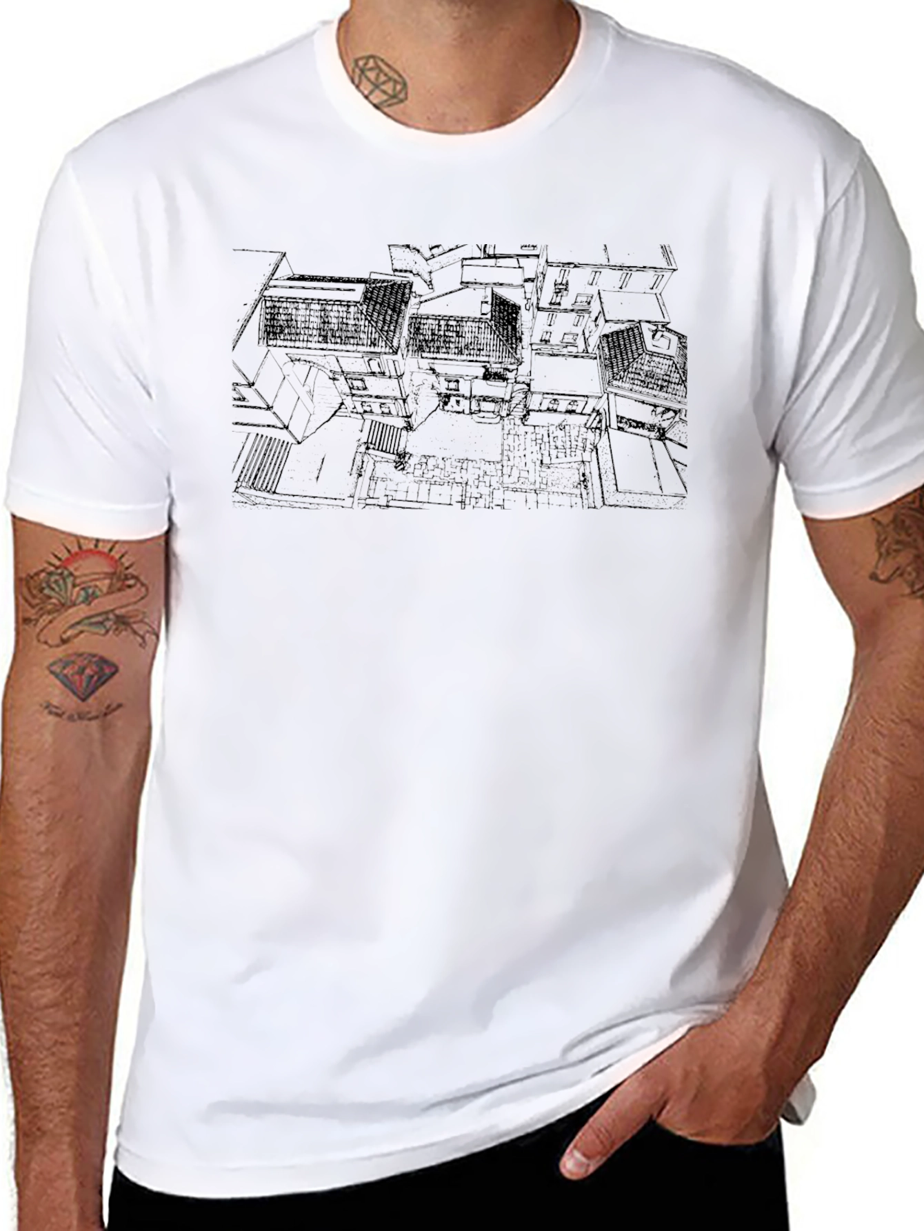 Architectural Print Black T-Shirt