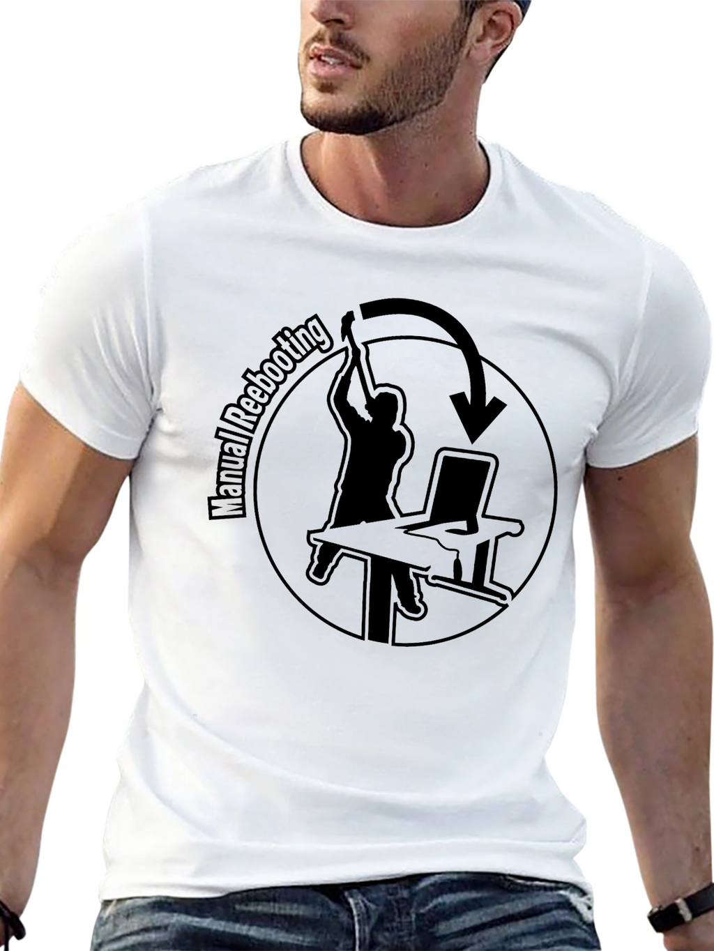 Manual Rebooting T-Shirt - Funny Computer Tech Humor