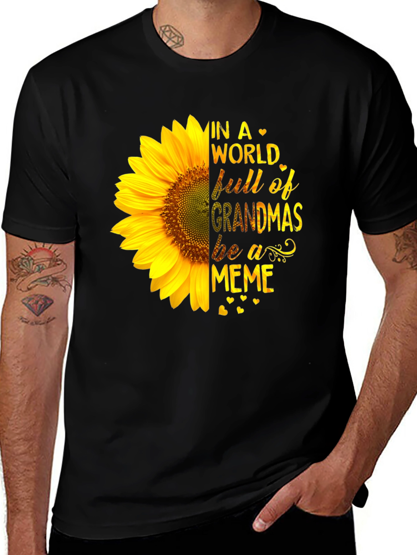 Sunflower Grandma Meme Black T-Shirt