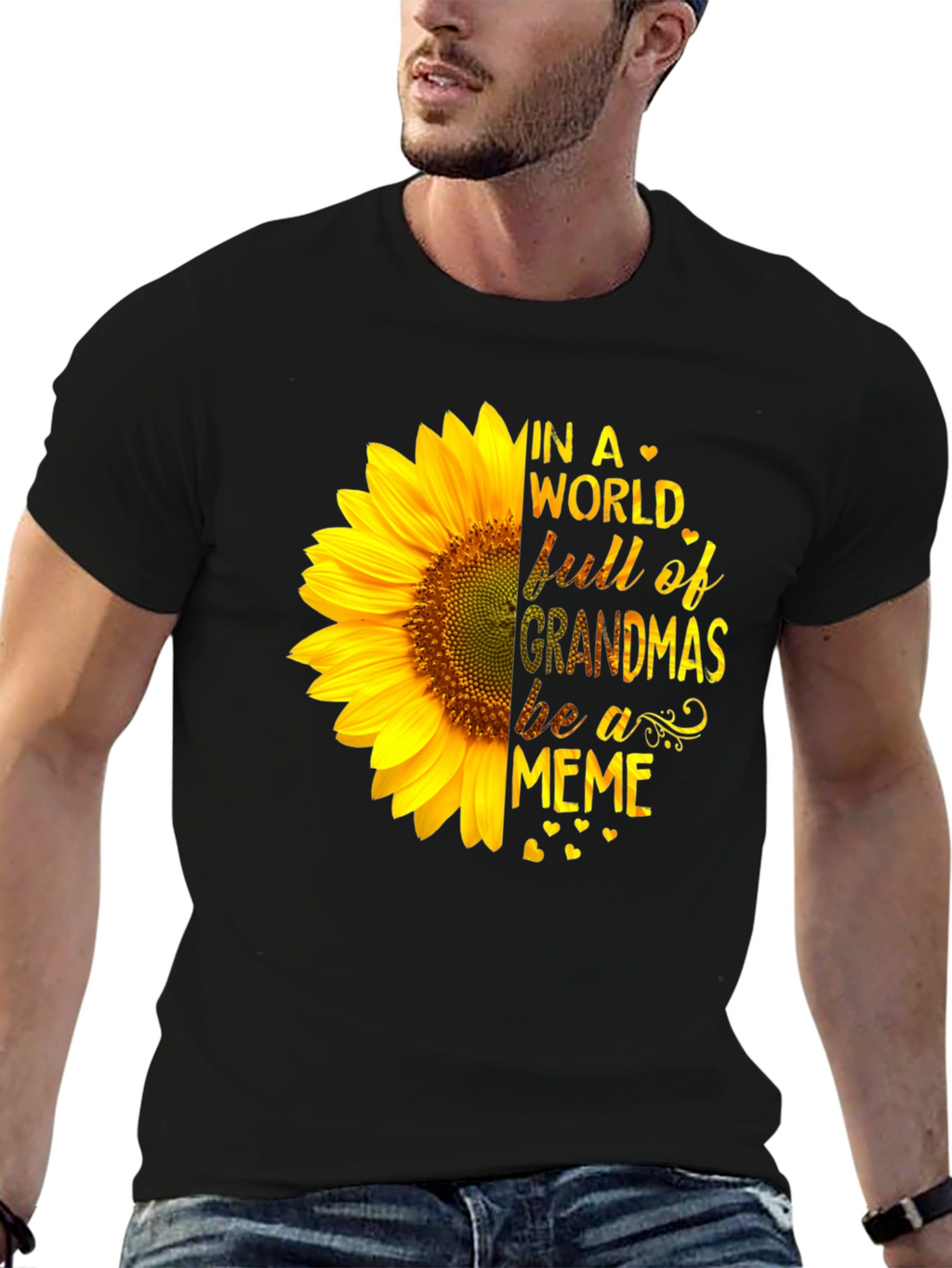 Sunflower Grandma Meme Black T-Shirt