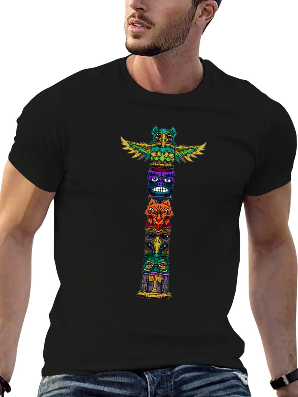 Tribal Totem Pole Graphic T-Shirt