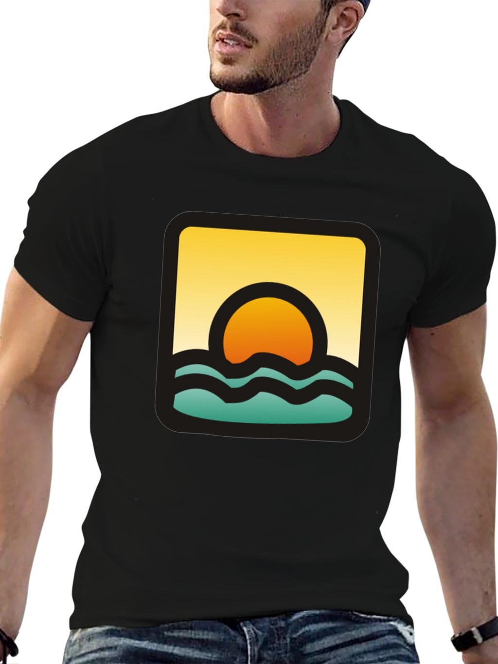 Sunset Waves Graphic Black T-Shirt