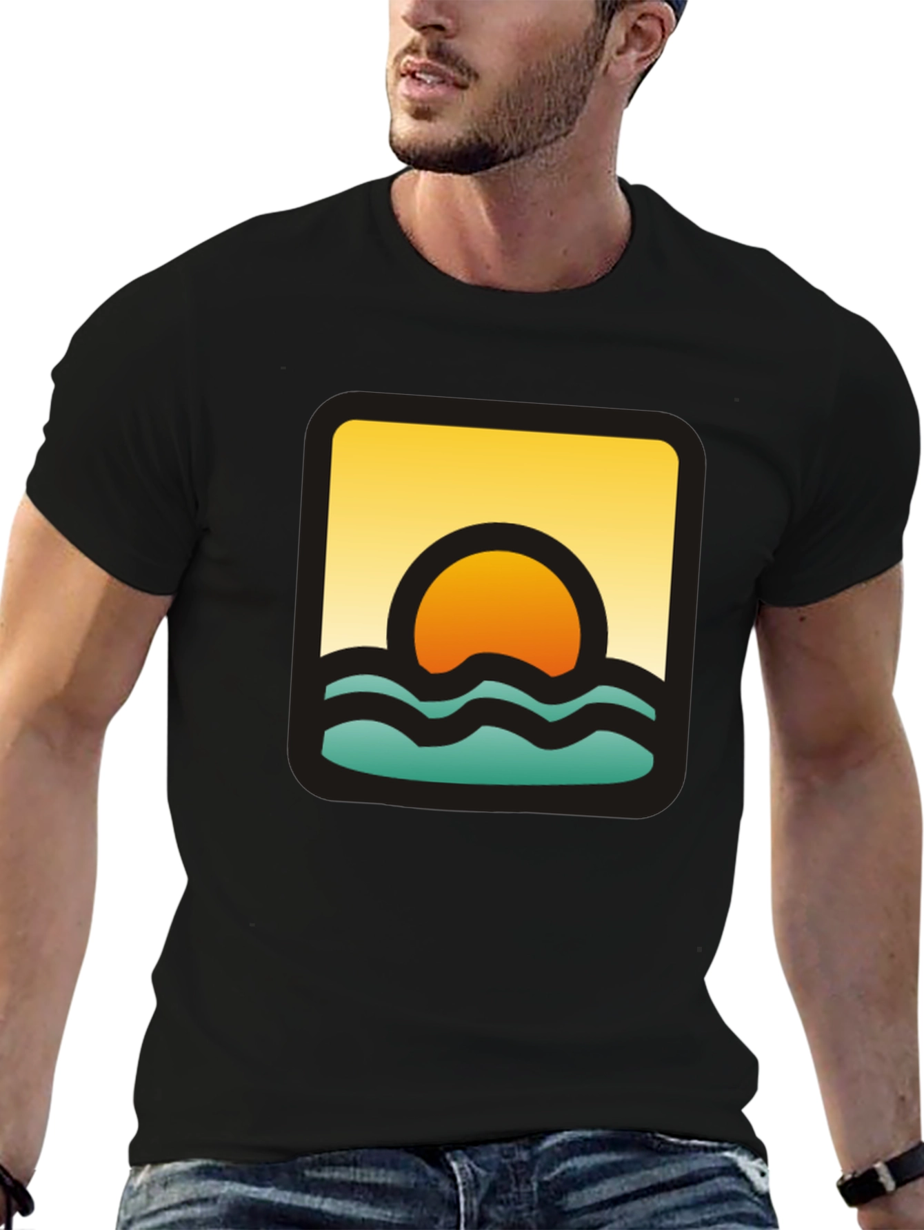 Sunset Waves Graphic Black T-Shirt