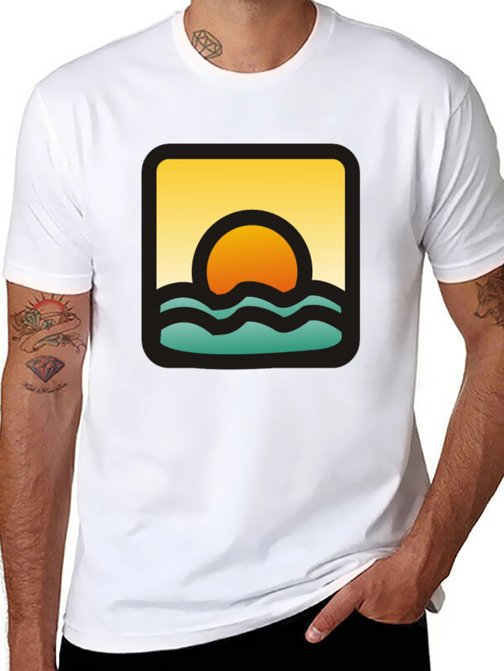 Sunset Waves Graphic Black T-Shirt